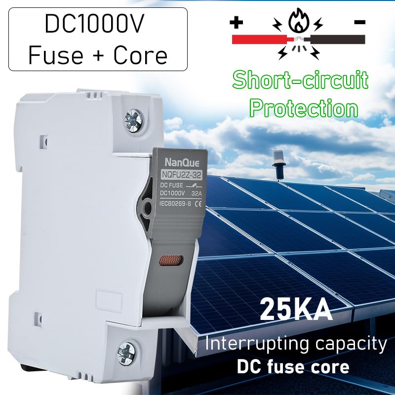 NanQue 2Pcs DC Fuse Holder with Core Block 100-1000V Solar PV Battery Short-Circuit Protect Single Poles 5/6/8/10/12/15/16/20/25/30/32 Amp 25kA Break Capacity Din Rail Install with Light Indicate (8A) - Image 2
